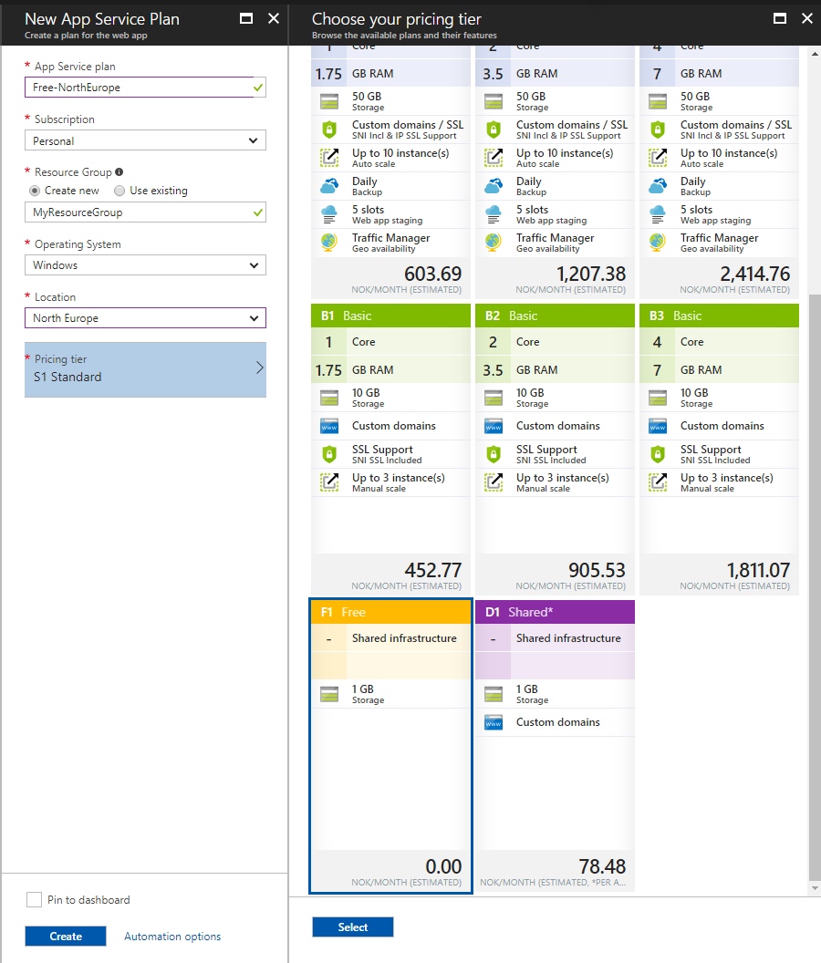 Creating an App Service Plan